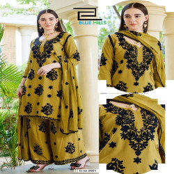 Women's Embroidered Rayon Palazzo Suit Set with Nazneen Dupatta